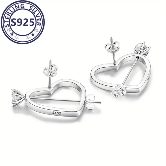 Sterling Silver Red Heart Arrow Stud Earrings - Picture 2 of 5